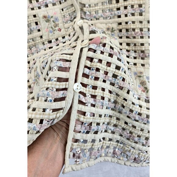 VTG 90s Woven Vest Cream Cotton Linen 2X Victoria Jones Woman Floral Embroidery - Picture 4 of 15